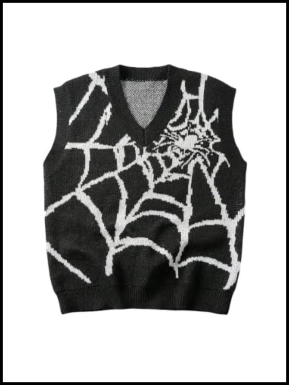 Men's Sleeveless Spiderweb Knit Tank Top Gothic V-Neck